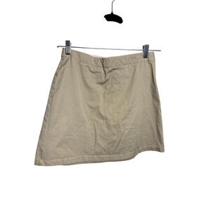Lands End Khaki Chino Mini Skirt Womens 4 Tan Cotton Blend Side Zip A-Line Skirt